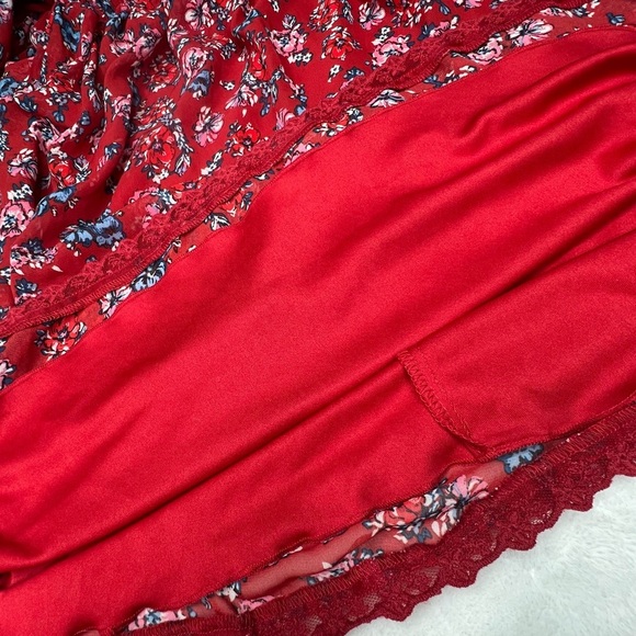 Mini Dress Boho Floral Smocked Semi Sheer Bell Sleeve Red Small City Triangles - Picture 16 of 17